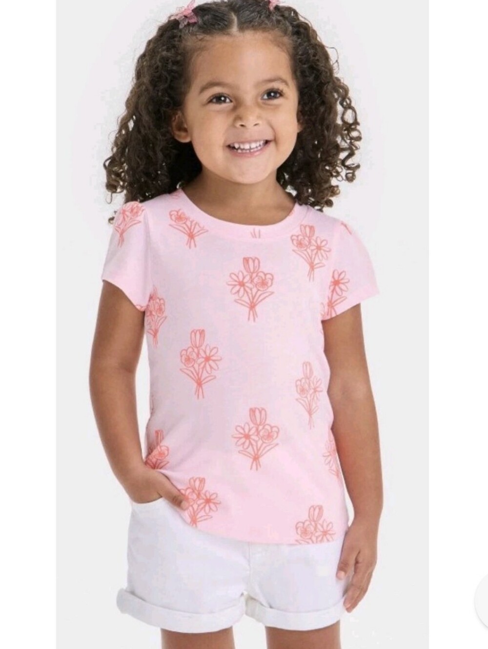 New Cat & Jack Light Pink Tee with Bright Pink Floral Print